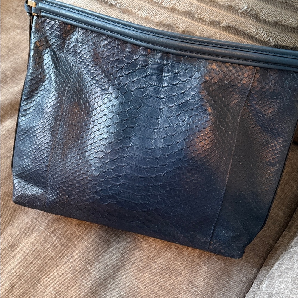 Coach Dark Blue Python Embossed Shoulder Bag - image 5